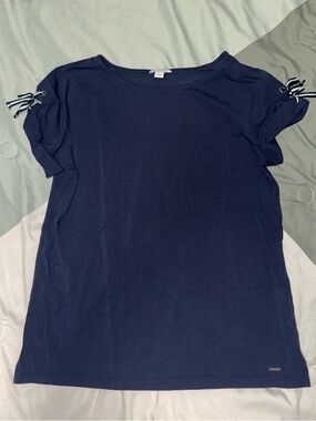Nautica Navy Short Sleeve Tee with Sleeve Tie Accents